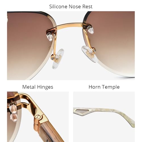 HEPIDEM 100% Really Buffalo Horn Sunglasses for Men Rimless Oversize Aviator Square Sun Glasses 00394