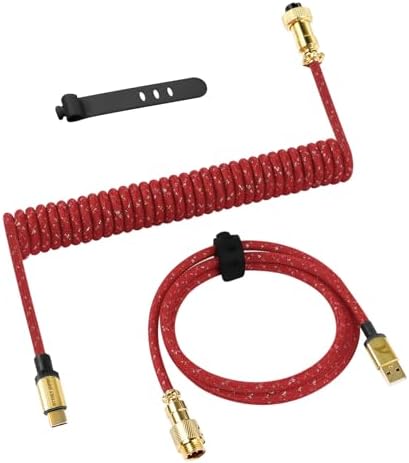 ATTACK SHARK C03 Custom Coiled USB-C Cable for Gaming Keyboard,Detachable Double Sleeve Braided Keyboard Cables1.7M-2.2M Coiled USB C to A Cable with 24K Gold Aviator for Mechanical Keyboard/Cellphone