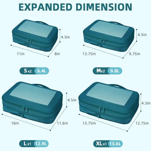 Image of BAGAIL 4 Set /6 Set /8 Set Compression Packing Cubes Travel Accessories Expandable Packing Organizers (Square Mesh, 06-Teal)