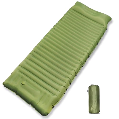 Weellei Camping Sleeping Pad, Ultralight Inflatable Sleeping Mat with Built-in Foot Pump & Pillow, Compact Travel Air Mattress for Outdoor Backpacking Hiking Traveling Tent (Green)