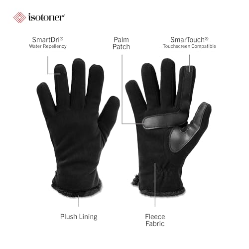 isotoner womens Stretch Fleece Gloves With Microluxe Lining and Smart Touch Technology