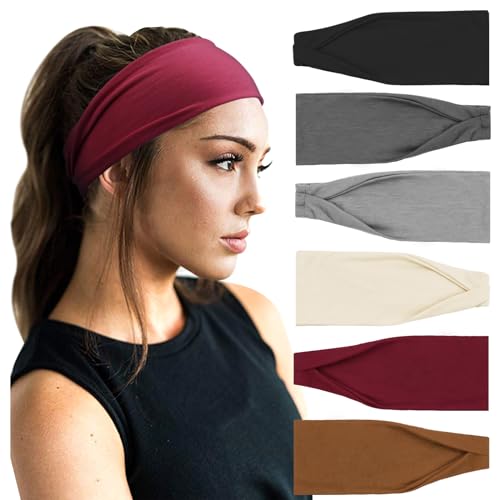 Image of DRESHOW Yoga Sports Headbands for Women Elastic Non-Slip Headbands Workout Running Hair Bands 6 Pack