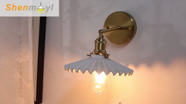Shenmoyl Vintage Wall Sconce with White Pleated Ceramic Lampshade