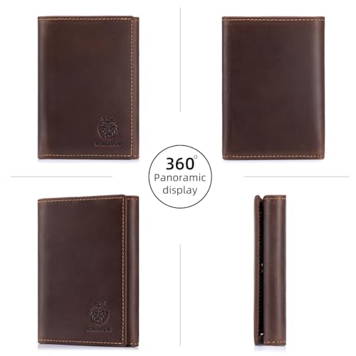 Image of Trifold Wallets for Men RFID Blocking Full Grain Leather Short Mens Wallet with Snap Closure, 8 Card Slots, Clear ID Window, Brown