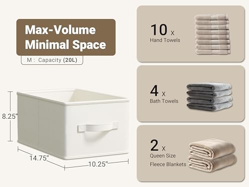 Image of LayerSpace Fabric Storage Bins | Closet Bin Shelf Organizer Shelf Basket | Collapsible Linen Closet Organizer Storage Cube | 14 inchL x 10 inchW x 8 inchH | Storage for Clothes | White & Ivory 3 Pack