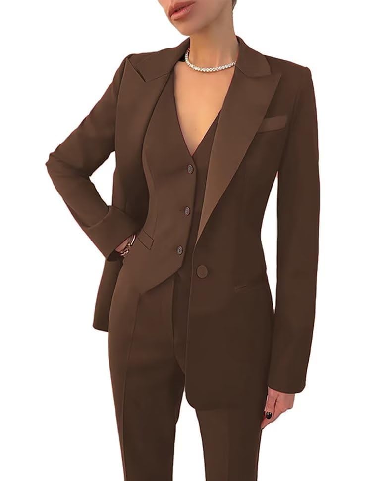 Business Women Suit Set 3 Pieces Notch Lapel Single Breasted Vest for Office Work Lady Suits Blazer Vest