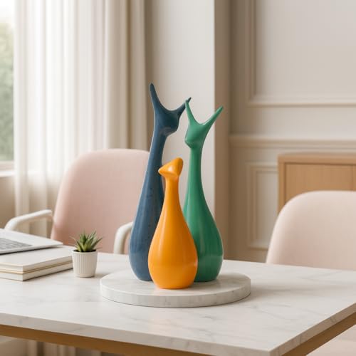 Image of Beautiful Home Decor Lucky Deer Statue Family Ceramic Statues - (Set of 3, Yellow Green & Blue)