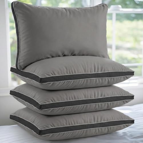 Image of AYKA Super Soft Microfiber Bed Pillow | Virgin Fiber Filled Plush Pillow | Adequate Firmness & Neck Support | Hypoallergenic, Washable | Ideal for Side, Back & Stomach Sleepers | Grey | Pack of 4