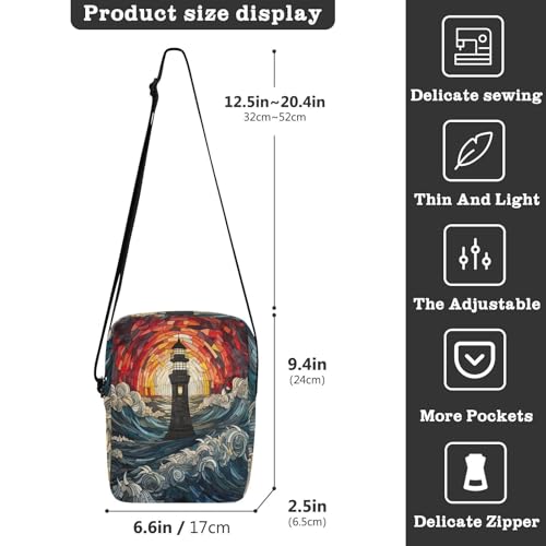 men's messenger bag Shoulder Crossover Bag Everyday Purses Adjustable Strap for School School- Lighthouse Art Orange3