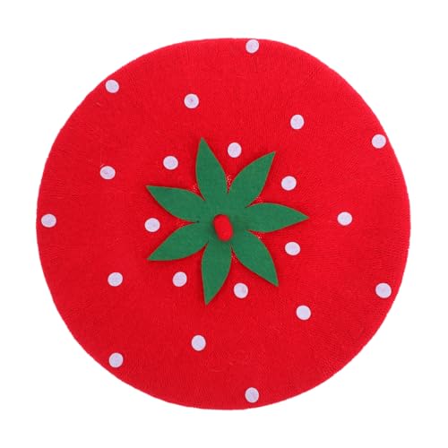 NIYANGLE Strawberry Beret Hat for Women Wool Blend Cute Kawaii Party Cap with Whimsical Strawberry Design Decorative Cosplay Headwear for Themed Events