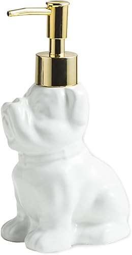 Miniatura 5 de Lindo dispensador de jabón para baño, diseño en forma de perro, botella dispensadora de jabón de manos de cerámica con bomba (negro)