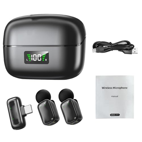 Image of USB C Lavalier Microphone, Wireless Mini Mic for Type C Android Phone Tablet PC Video Recording, Clip Noise Reduction & Voice Changer Lapel Mic, Ideal for Vlog Podcast (Black)