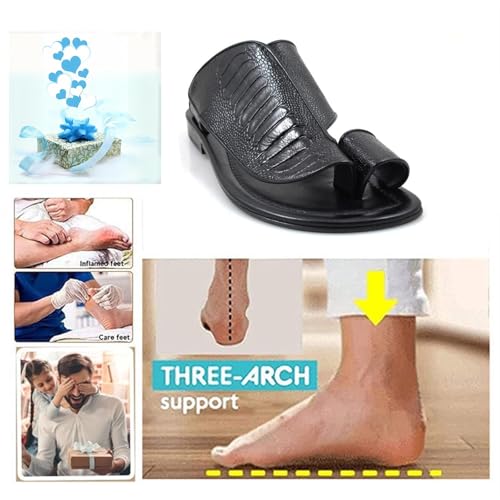 CLSQLXYJZC Summer Slip-On Leather Durable Bunion Relief Men's Walking Sandals, Snake Pattern Open Toe Non- Slip Breathable Plantar Fasciitis Slippers, for Dad on Christmas Birthday Fathers Day2