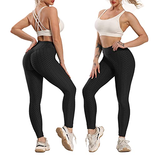 FITTOO Women's Scrunch Bums Leggings Gym, High Waist Anti Cellulite Waffle Honeycomb Leggings Butt Lifting Workout Sports Yoga Pants