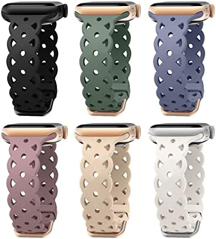 6-Pack Lace Silicone Bands Compatible for Apple Watch Bands 38mm 40mm 41mm Women, Slim Breathable Sport Band Straps Wristband for iWatch Series 8/7/6/5/4/3/2/1/SE/Ultra