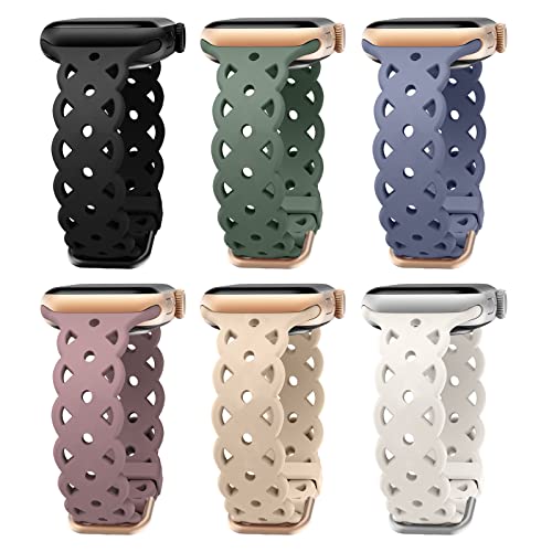 6-Pack Lace Silicone Bands Compatible For Apple Watch Bands 38Mm 40Mm 41Mm Women, Slim Breathable Sport Band Straps Wristband For Iwatch Series 8/7/6/5/4/3/2/1/Se/Ultra #TOP2