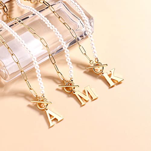 Letter Pearl Necklaces For Women Trendy, 14K Gold Plated Pearl Initial K Necklace Paperclip Chain Half Pearl Necklace Big Gold Initial Choker For Women Initial Pendant Necklaces Beaded Necklace For Women Gold Fashion Jewelry Gift Teen Girl Teenage #TOP5