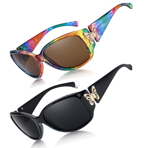 LVIOE Polarized Sunglasses for Women Trendy Wraparound Butterfly Decoration with UV400 Protection LS2301