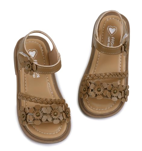 SEAUR Fleurs Chaussures Ete Fille Sandales Décontractées Sandales Cuir Enfant Souple Fille Sandale de Vacances 26 EU