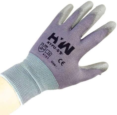 Gloves Cut Resistant Palm Coating Gray 13 Gauge Nylon Machine Knit Polyurethane (144 pairs, Large)