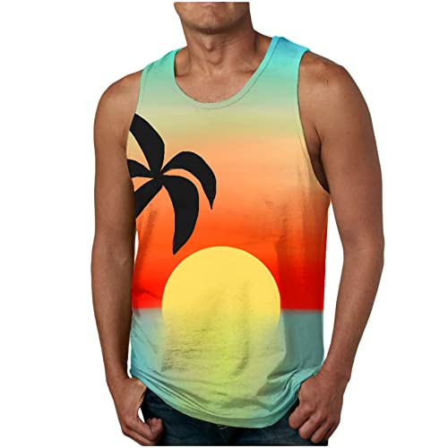 2023 Camisetas de Tirantes Hombre,Verano Moda Camiseta sin mangas Diario Casual Deporte gym Original Hawái Impresión chandal hombre Tank Top playa Chaleco T-shirt básica tee Talla grande