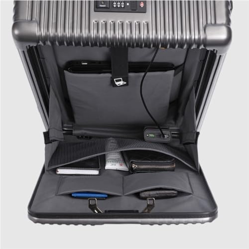 Suitcase Aluminum Frame Suitcase Front Opening Password Box Business Boarding Universal Wheel 20-inch Trolley Case Suitcase Tags(White)4