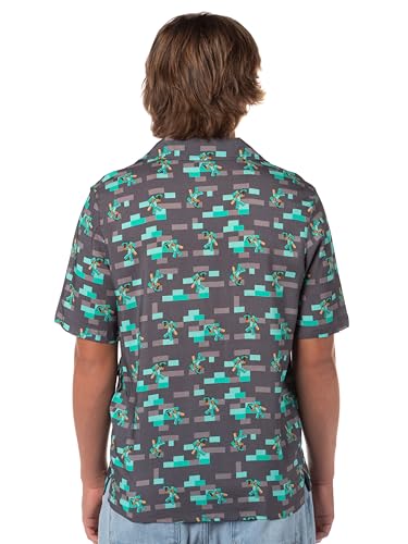 Minecraft Shirt Diamond Armor Steve Hawaiian Button Down Camp Collar Short Sleeve Shirt4