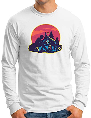 T-shirt Camping Homme OM3 en Coton Blanc Grande Taille 4XL à Manches Longues