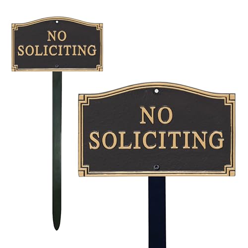 SmartSign Metal No Soliciting Sign for Yard, No Soliciting Garden Plaque | 5.75' x 9.5' Aluminum Plaque with 18' Black Stake, Made in USA