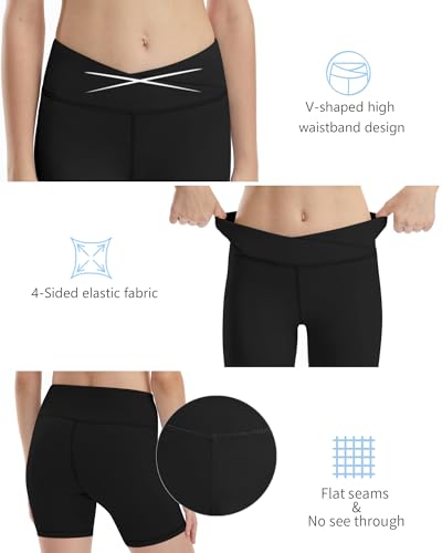 Runhit Girls Volleyball Shorts 5" Youth Spandex Biker Shorts Kids V Cross Waist Compression Dance Athletic Shorts3
