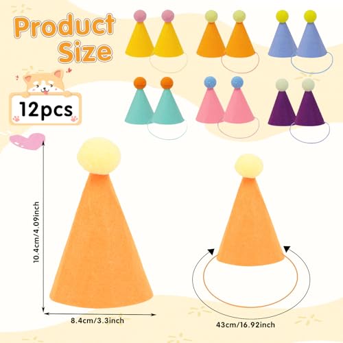 AKINSTER 12 Stück Mini Partyhüte für Kuscheltiere Geburtstagsmützen für Katzen Hunde Kaninchen und Verschiedene Tieraccessoires Festival Deko Foto Prop (Farbig)