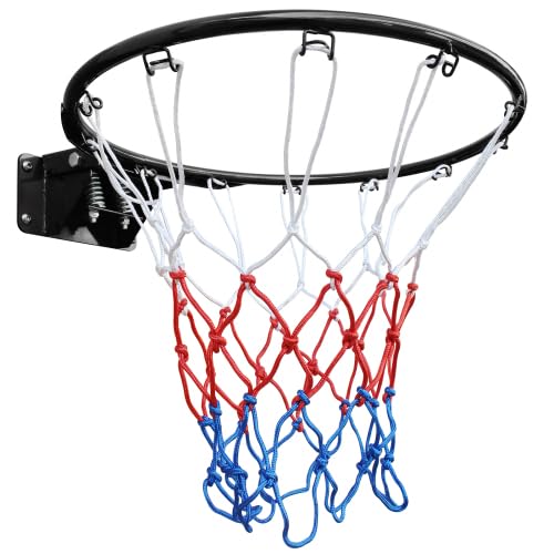 Basketballkorb 45,72cm Ersatzring mit Doppel-Federungssystem, Robuster Basketballring inkl. Allwetter-Netz, Stabiler Stahl-Basketballkorb für Wandmontage und Bodenständer, Indoor & Outdoor, Schwarz