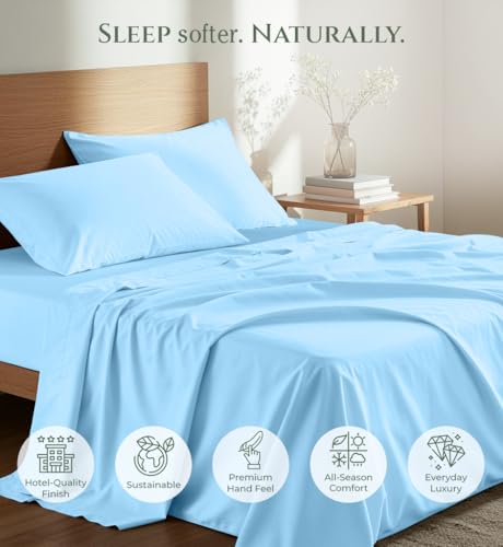 Image of Royale Linens 100% Organic Cotton Full Size Flat Sheet Only - Percale Top Sheets - Full Flat Sheet Sold Separately - Lightweight & Soft 100% Cotton Lake Blue Bed Sheets Only (81 inch x 96 inch, Lake Blue)