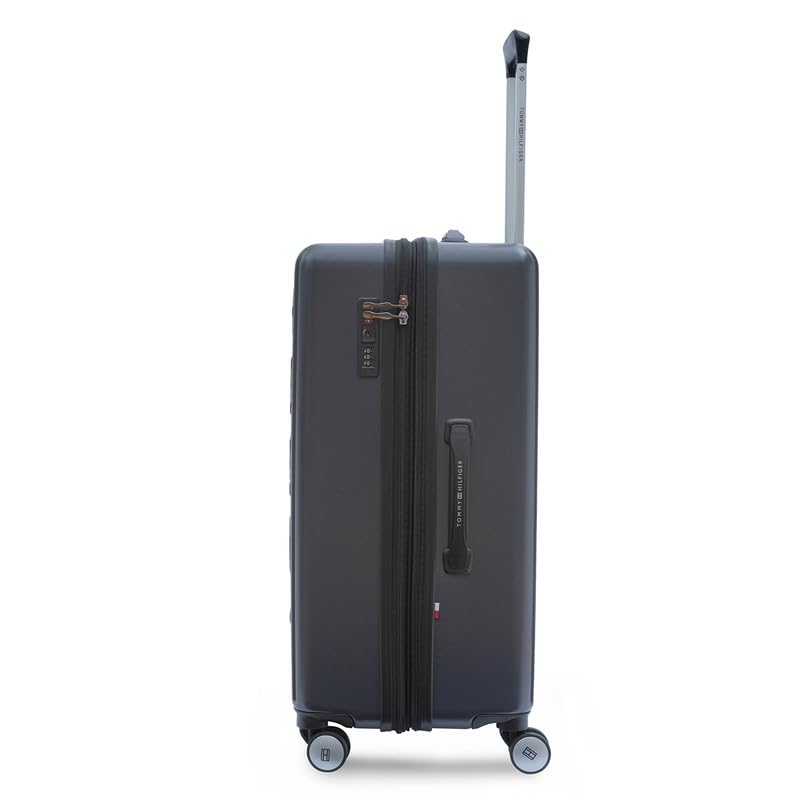 Image of Tommy Hilfiger Polyester Luggage Trolley, Grey, Empire Plus, 63L | Big Hard Suitcase for Travel Medium 360 Degree