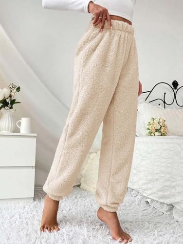 Image of KOTTY Women's Plush Coral Fabric Tapered Fit Pant - Warm Winter Wear with Soft Fuzzy Texture