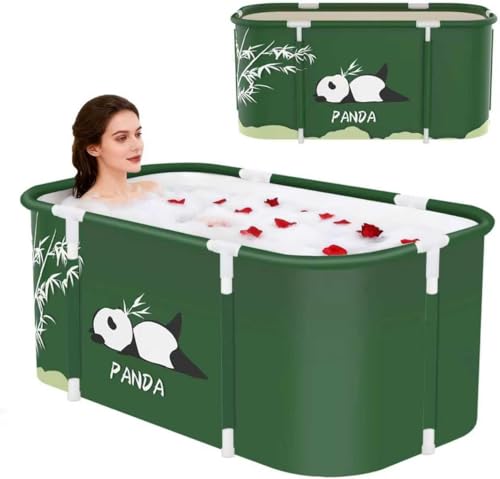 Image of Portable Foldable Adult Bathtub for Home, Large Plastic Soaking Tub with Drain Pipe, Freestanding Spa Bath Tub for Hot & Cold Bath, Balcony & Small Bathroom Use (Panda)