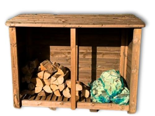 Heavy Duty Wooden Log Store – Weatherproof Firewood Storage Shed with Slanted Roof, Handmade Pressure Treated Redwood Log Holder, Outdoor Firewood Rack Delivered Fully Assembled