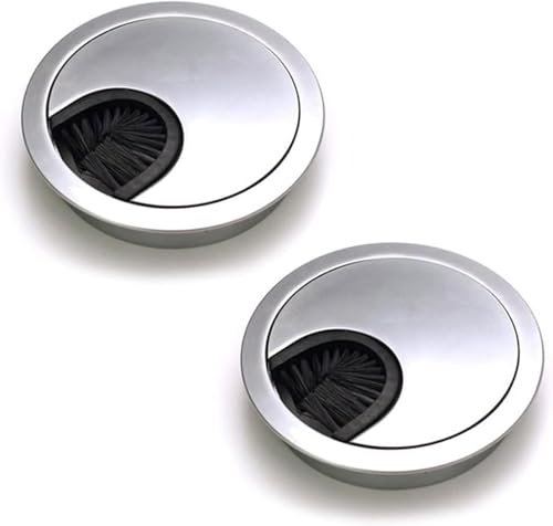 Dioxide Lot de 2 Passe Câbles Ronds Encastrables, Fil Métal Acier Brossé Design, Rangements de Câbles pour Table de Bureau Diamètre 60 mm - Argent Perle...