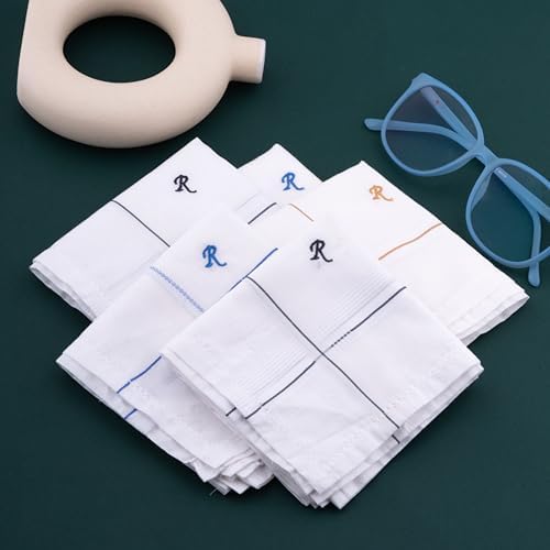 Image of CROSSLINE Men's Initial Monogram (A-Z) Embroidery 100% Pure Cotton Handkerchief | White Base With Colored Border | Handkerchiefs For Men Cotton Soft - (Pack of 5)