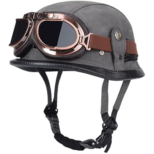 German Style Motorcycle Helmet, DOT Retro Leather Bucket Half Helmet