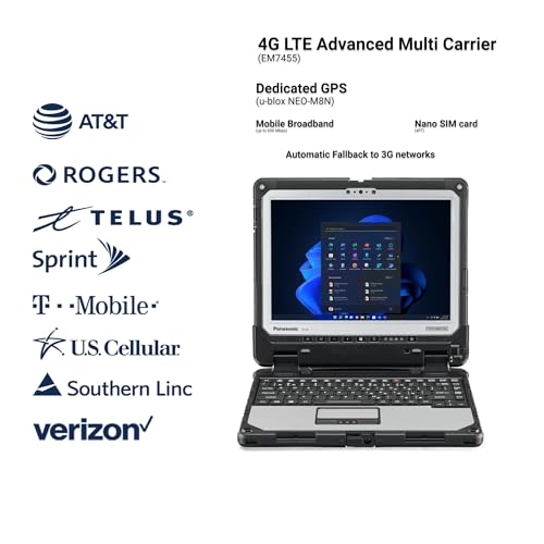 Image of Panasonic Toughbook CF-33 Rugged, Core i5-7th Gen, 12 inch Multi Touch, 16GB RAM, 512GB SSD, 4G LTE, dGPS, Contactless Smart Card, Barcode Reader, Infrared Webcam, Win 11 Pro (Renewed)