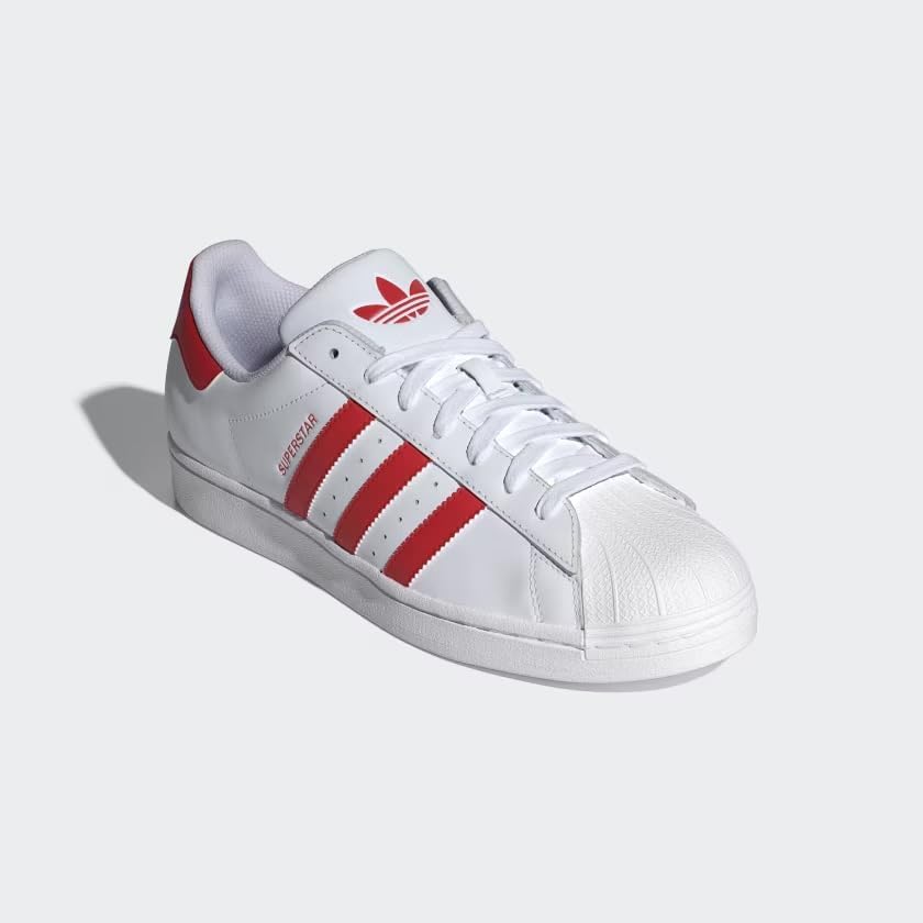 adidas Originals Men's Superstar Shoes, Cloud White/Better Scarlet/Cloud White, US 10.5 M - Image 2