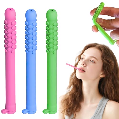 3 Pièces Stick à Mâcher, Réutilisable Portable Bâtonnet à Mâcher en Silicone Respirant, Inhalateur pour Aide Respiratoire, la Concentration et la Clarté (Bleu, Rose et Vert)