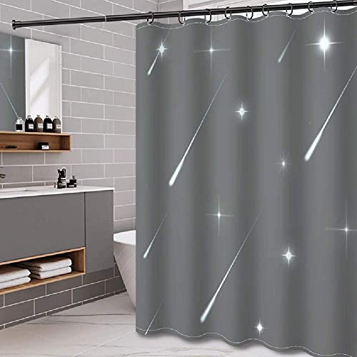 Rideau de bain long imperméable gris et lavable en polyester épais - 3