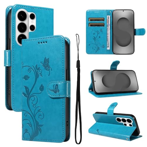 Étui portefeuille Samsung S25 Edge bleu anti-rayures