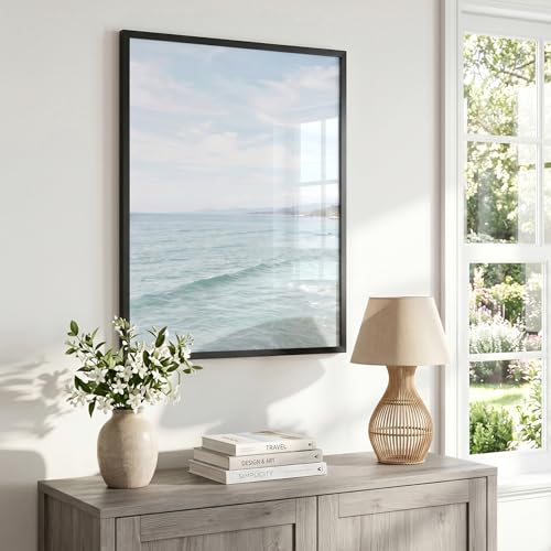 Image of Americanflat 22x28 Poster Frame with Polished Plexiglass - Streamline Collection - Thin Border Picture Frame for Wall Display - Hanging Hardware Included - Black