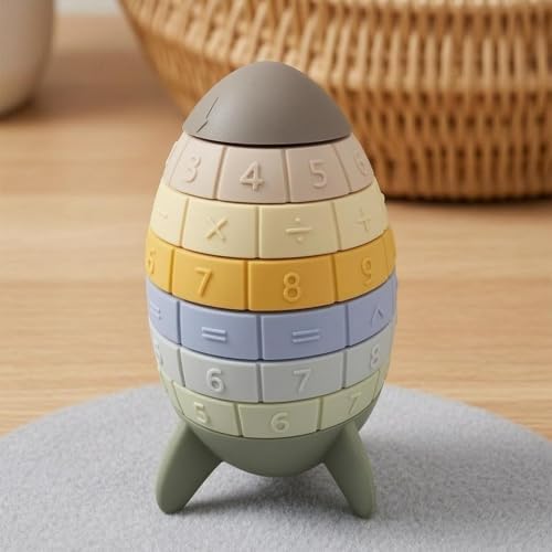 predolo Spacecraft Stacking Toy Hand-Eye, Morandi Green, Rocket Building Blocks Toy Transparent PE Bag Packaging - 1