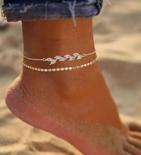 image for MIDEEO Ankle Bracelets & Anklets Set - Waterproof Cuban Link Heart Bea