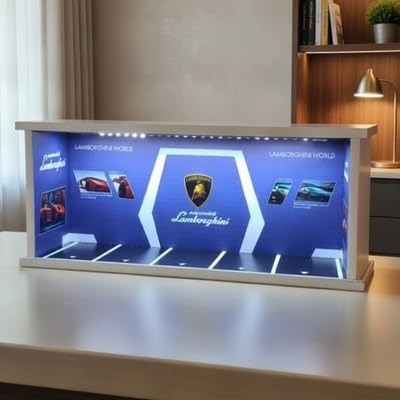 Image of Art Monk Premium Luxury Car Diorama Display Case with LED Lighting | Lamborghini World Garage Theme | Wooden Diecast Car Display for