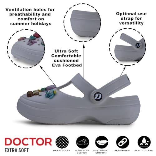 Image of DOCTOR EXTRA SOFT Women's Classic Charms Clogs /Sandals with Adjustable Back Strap for Adult | Comfortable & Light Weight | Stylish & Anti-Skid |Waterproof & Everyday Use Mules for Girls & Ladies D-511